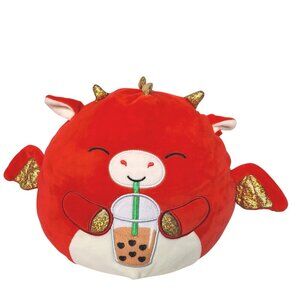Squishmallow Baiden Red Dragon Bubble Tea Valentines Plush 8 Inch